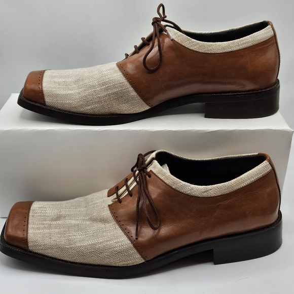 Marco Vicci Other - Marco Vicci taupe linen and brown leather shoes size 12